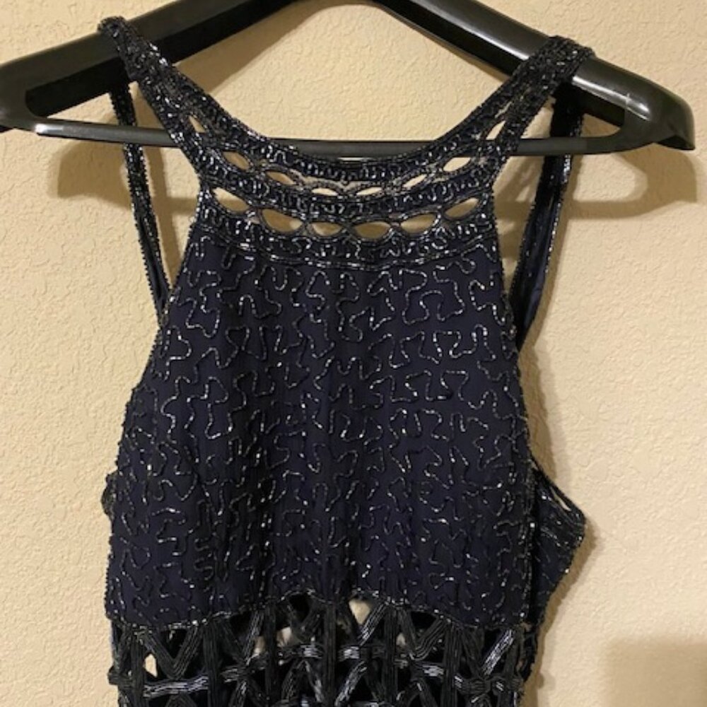 Navy Sequin & Beaded Formal Gown